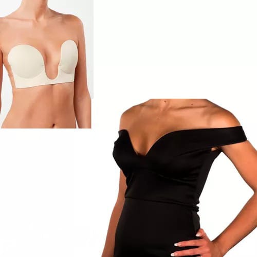 🎀 Adhesivo en U Negro – Levanta y Moldea sin Tirantes”
