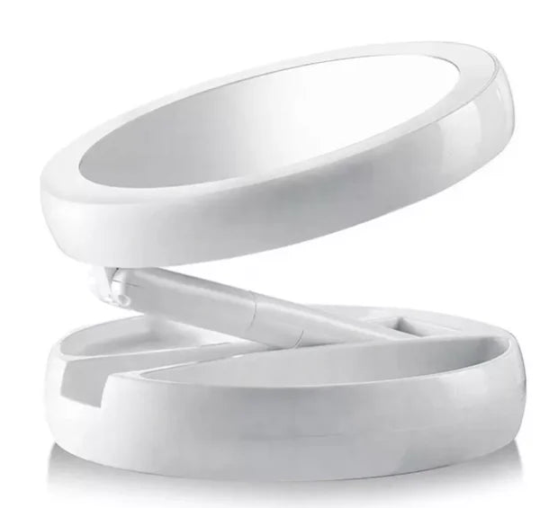 Espelho de Maquiagem Aumento 10x Luz Dupla Led Usb - Organizador