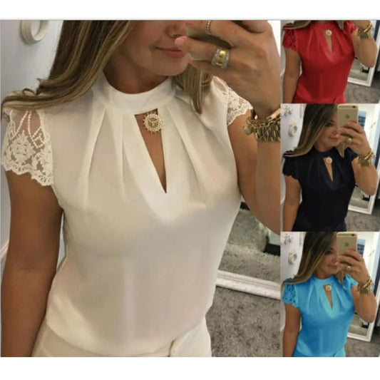 Blusa super elegante com decote em V e costura vazada para outono