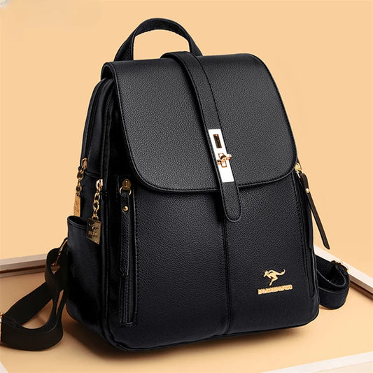 Mochila de couro feminina de luxo casual