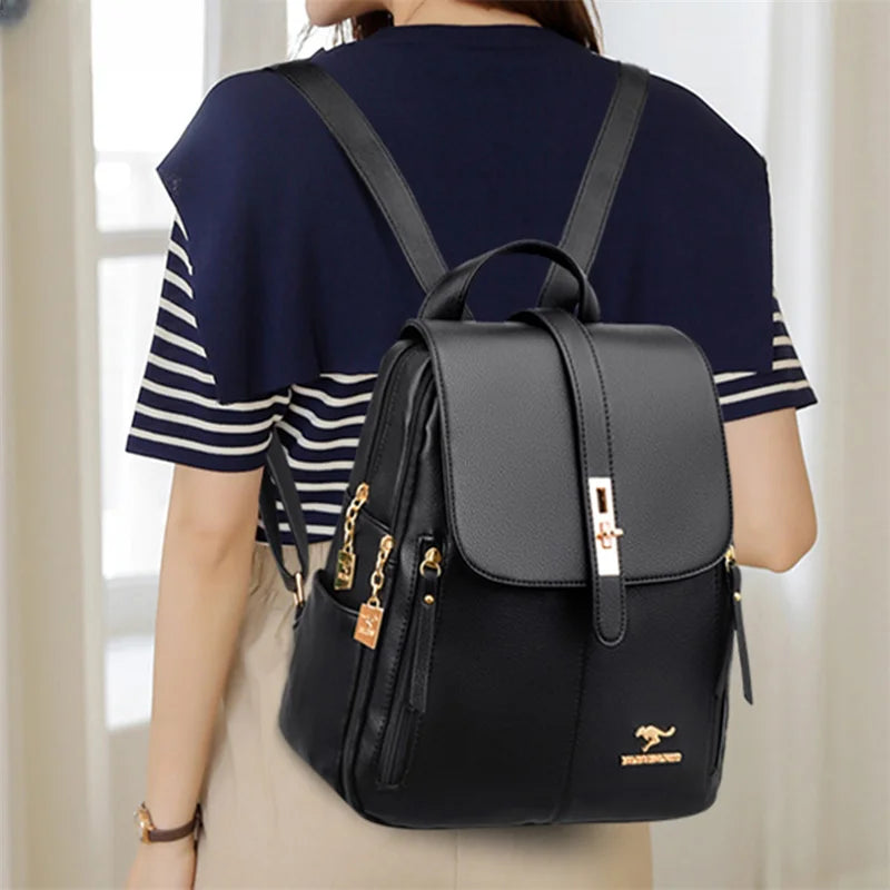 Mochila de couro feminina de luxo casual