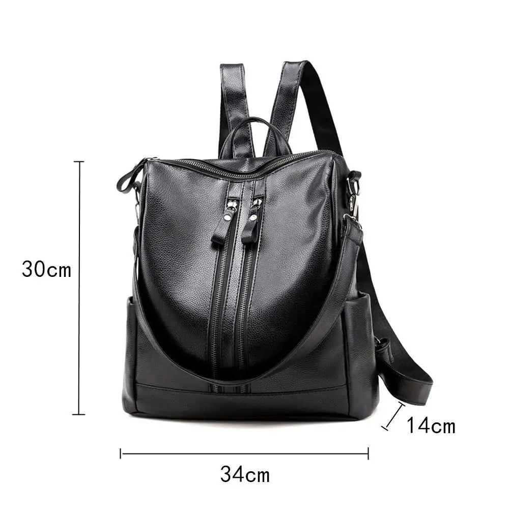 Mochila escolar de couro preta casual multifuncional