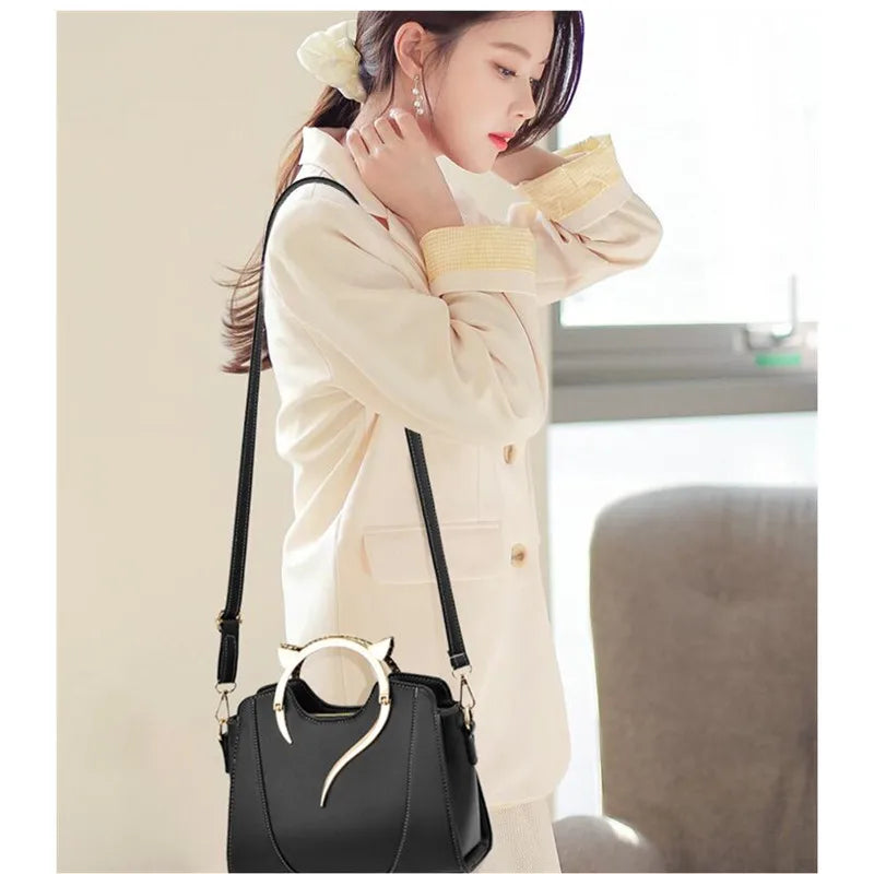 Bolsa de Mão Para Mulheres 2025 Moda Design Couro modelo Gato