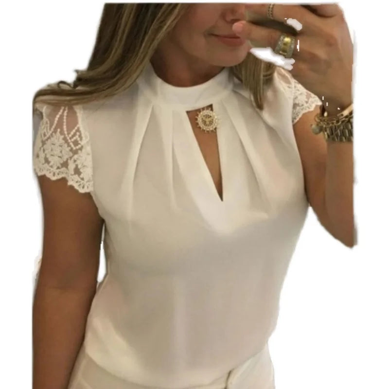 Blusa super elegante com decote em V e costura vazada para outono