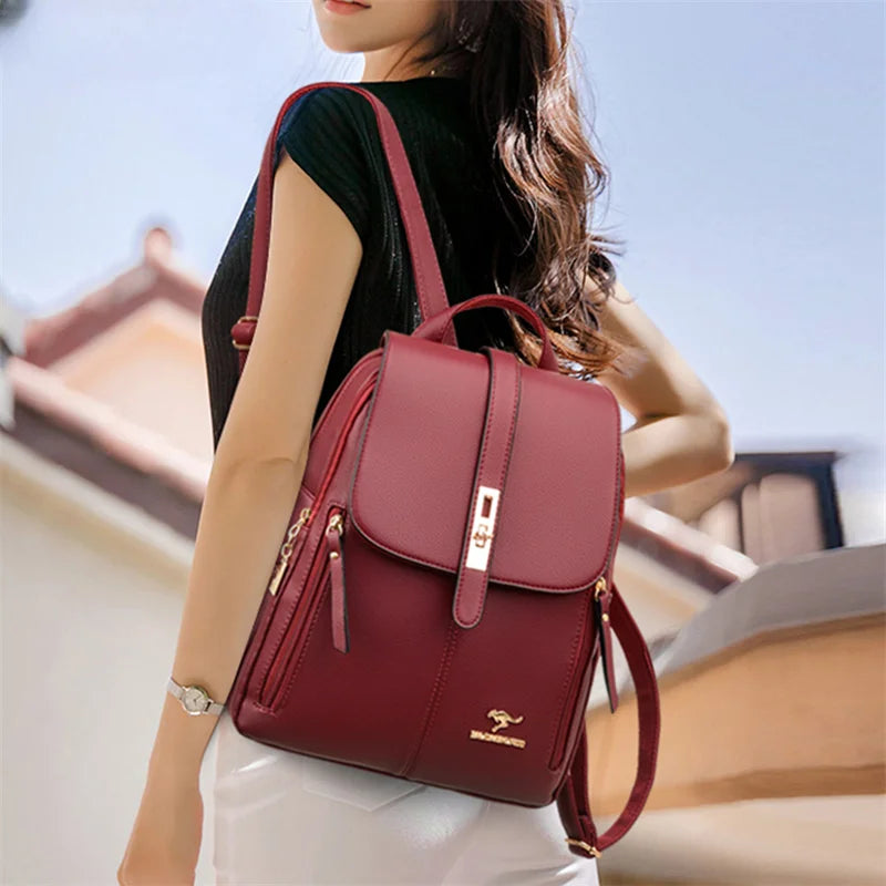 Mochila de couro feminina de luxo casual