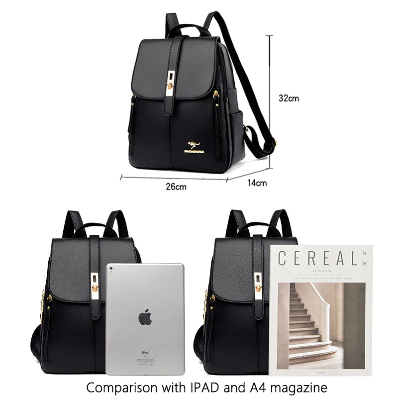 Mochila de couro feminina de luxo casual