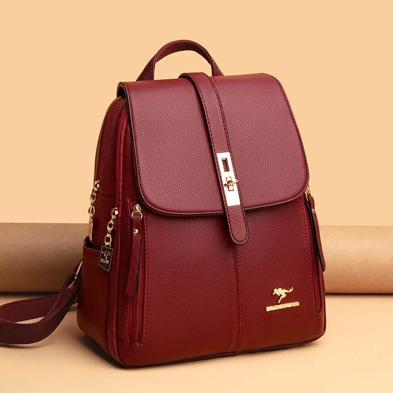 Mochila de couro feminina de luxo casual