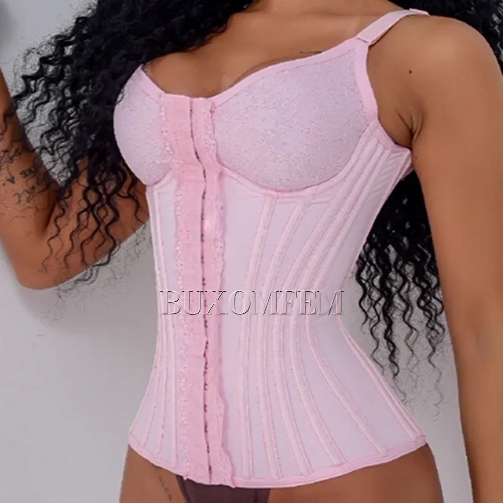 Colete modelador de renda multicolorido Fajas Bodysuit versátil com costas altas