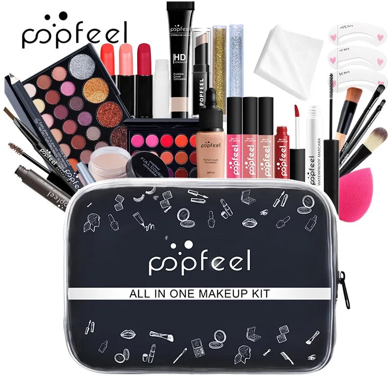 Kit completo de maquiagem para mulheres, tudo em um só lugar, incluem sobrancelha, delineador, sombra