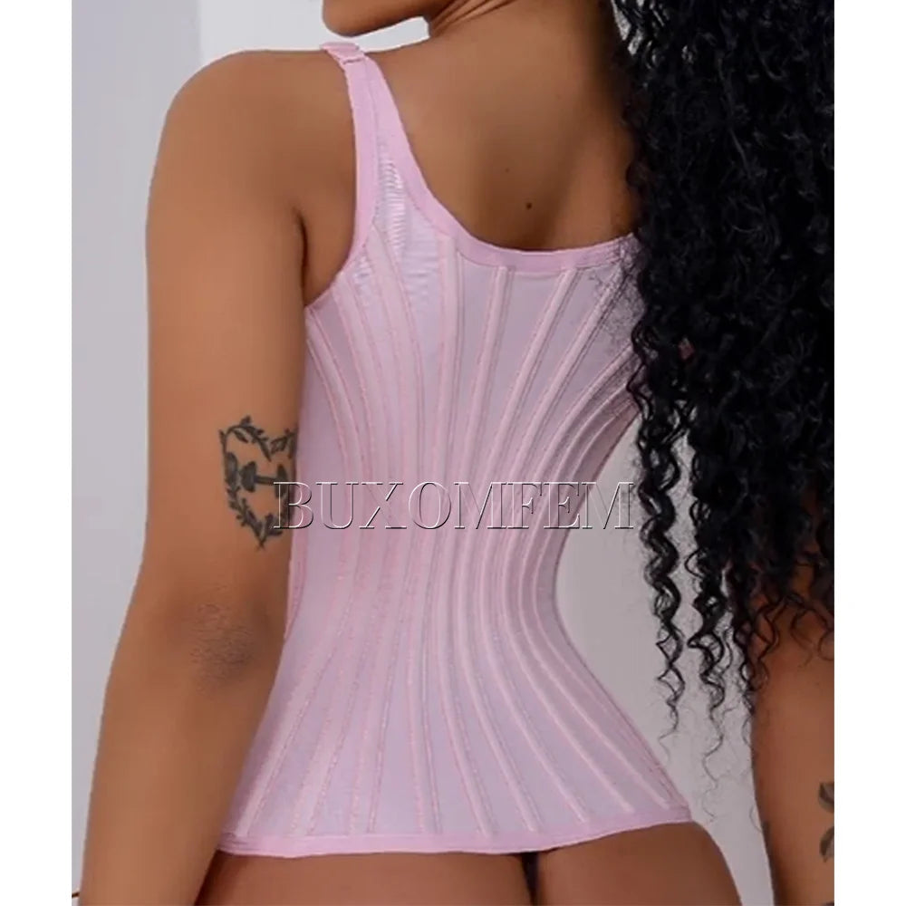 Colete modelador de renda multicolorido Fajas Bodysuit versátil com costas altas